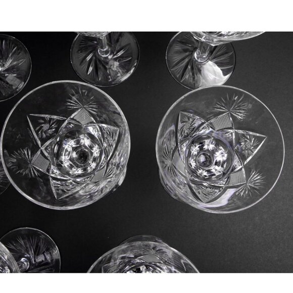 W J Hughes Crystal Janessa Water or Wine Glasses, Cut Star/Pinwheel /Fan Set 11 - Picture 13 of 13